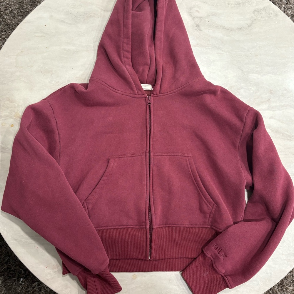Milkstain Apparel Burgundy Zip-Up Hoodie